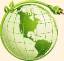 globe wrapped in an electric cord with leaves on cord, entire image is done in shades of green